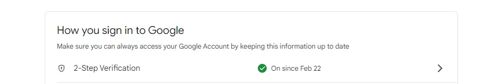 google 2-step verification section