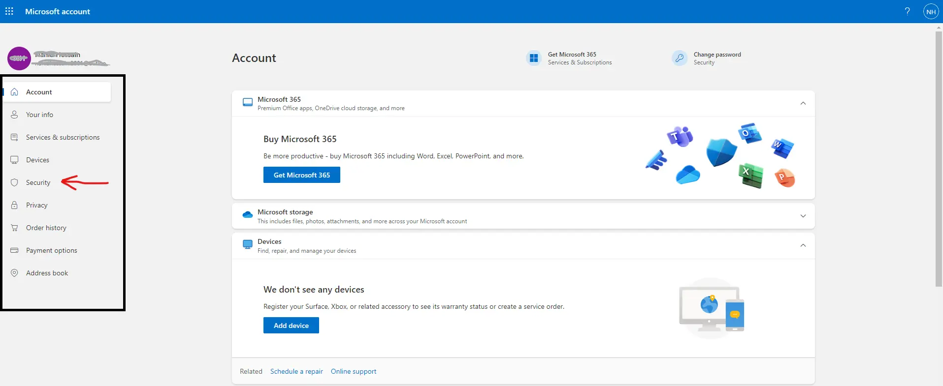 microsoft account page