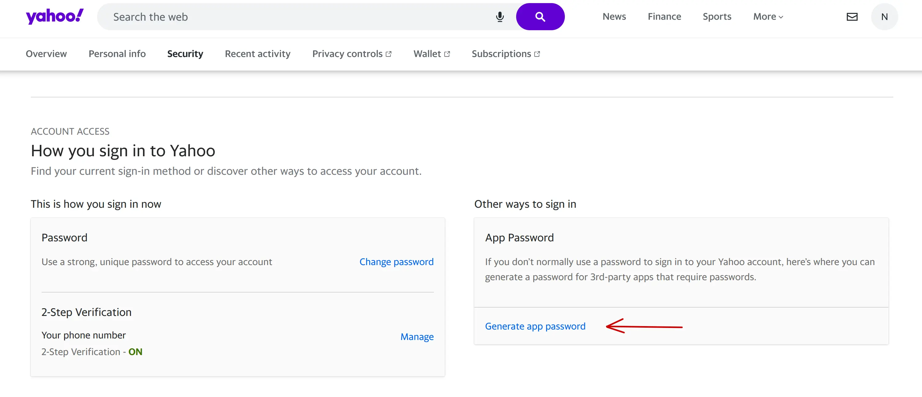 generate yahoo app password